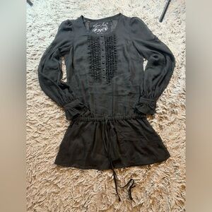 Vintage Y2K black ruffled drop waist sheer Guess blouse sz S